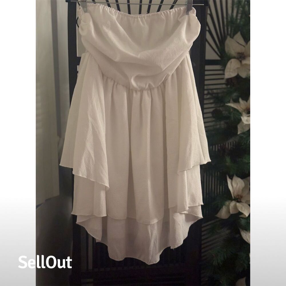 SHEIN  Plus Size Strapless Hi-Low Ruffle Dress White Women's 0